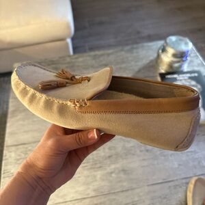 Tan and Cream Loafers with Tassel Detail